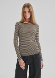 Morri Merino Stripe Round Neck- Birch & Black - Presence Hamilton