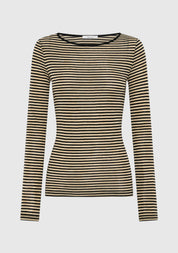 Morri Merino Stripe Round Neck- Birch & Black - Presence Hamilton