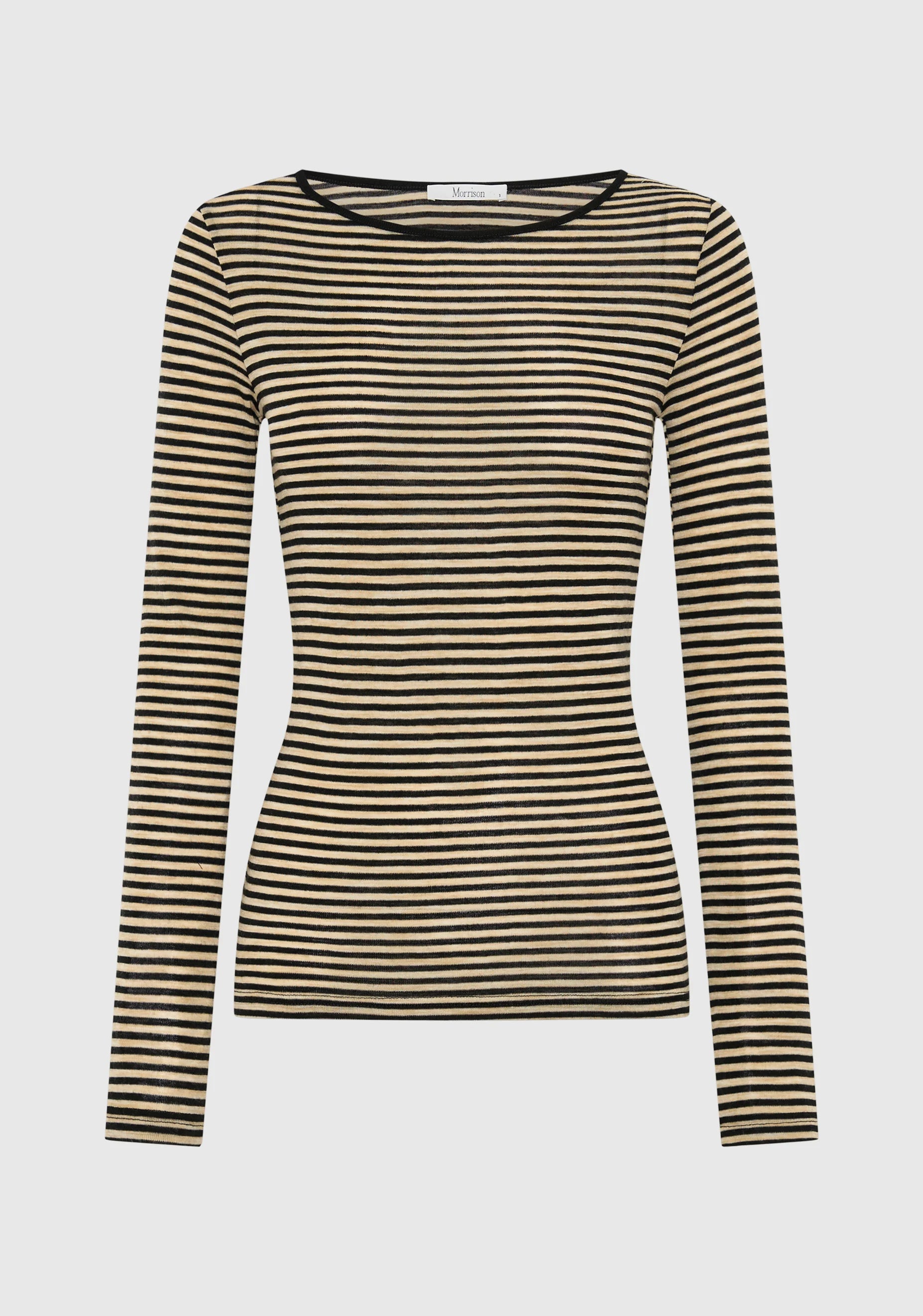 Morri Merino Stripe Round Neck- Birch & Black - Presence Hamilton