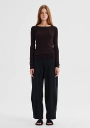 Morri Merino Stripe Round Neck-Espresso & Black - Presence Hamilton