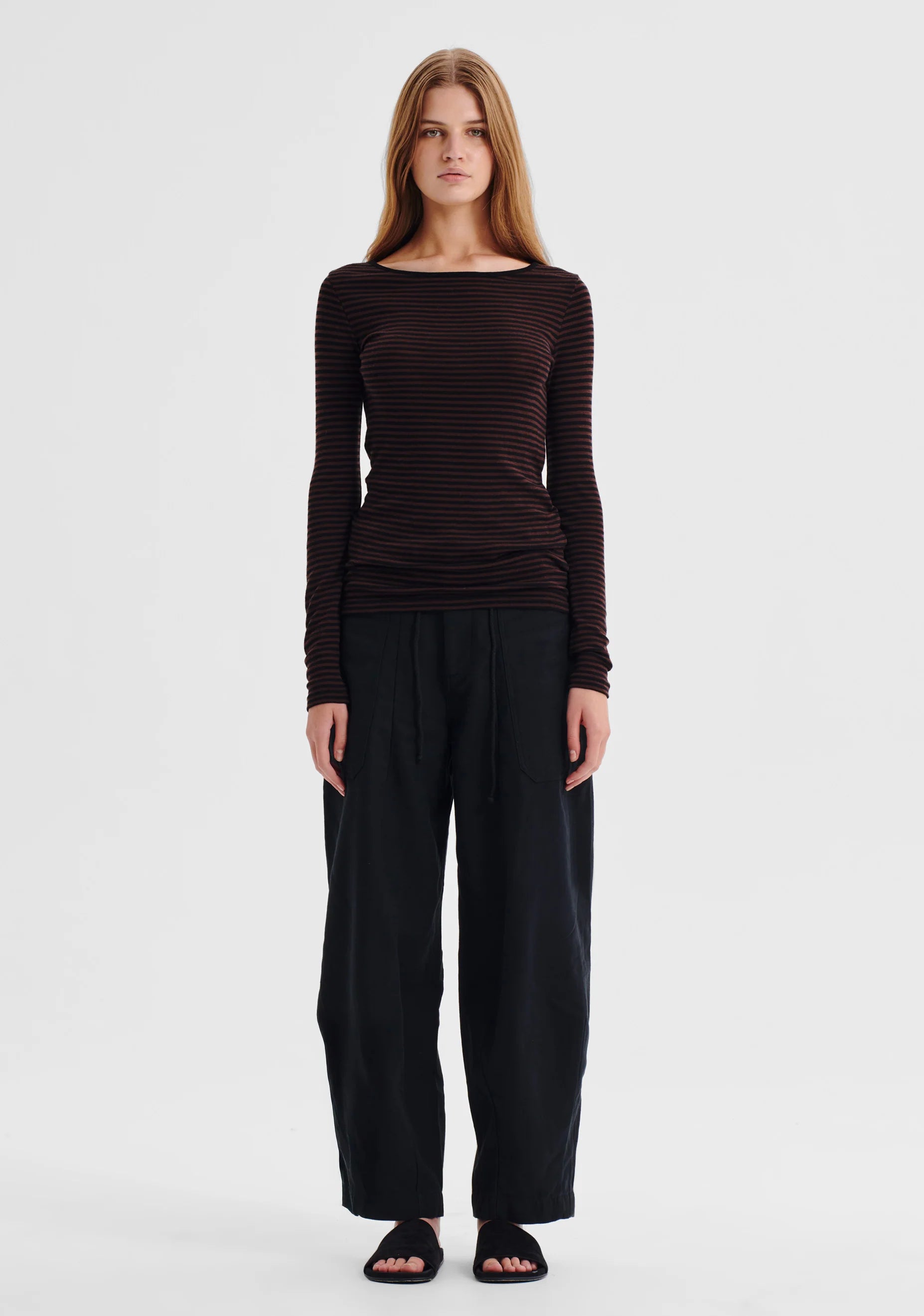 Morri Merino Stripe Round Neck-Espresso & Black - Presence Hamilton