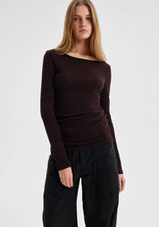 Morri Merino Stripe Round Neck-Espresso & Black - Presence Hamilton