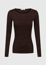 Morri Merino Stripe Round Neck-Espresso & Black - Presence Hamilton