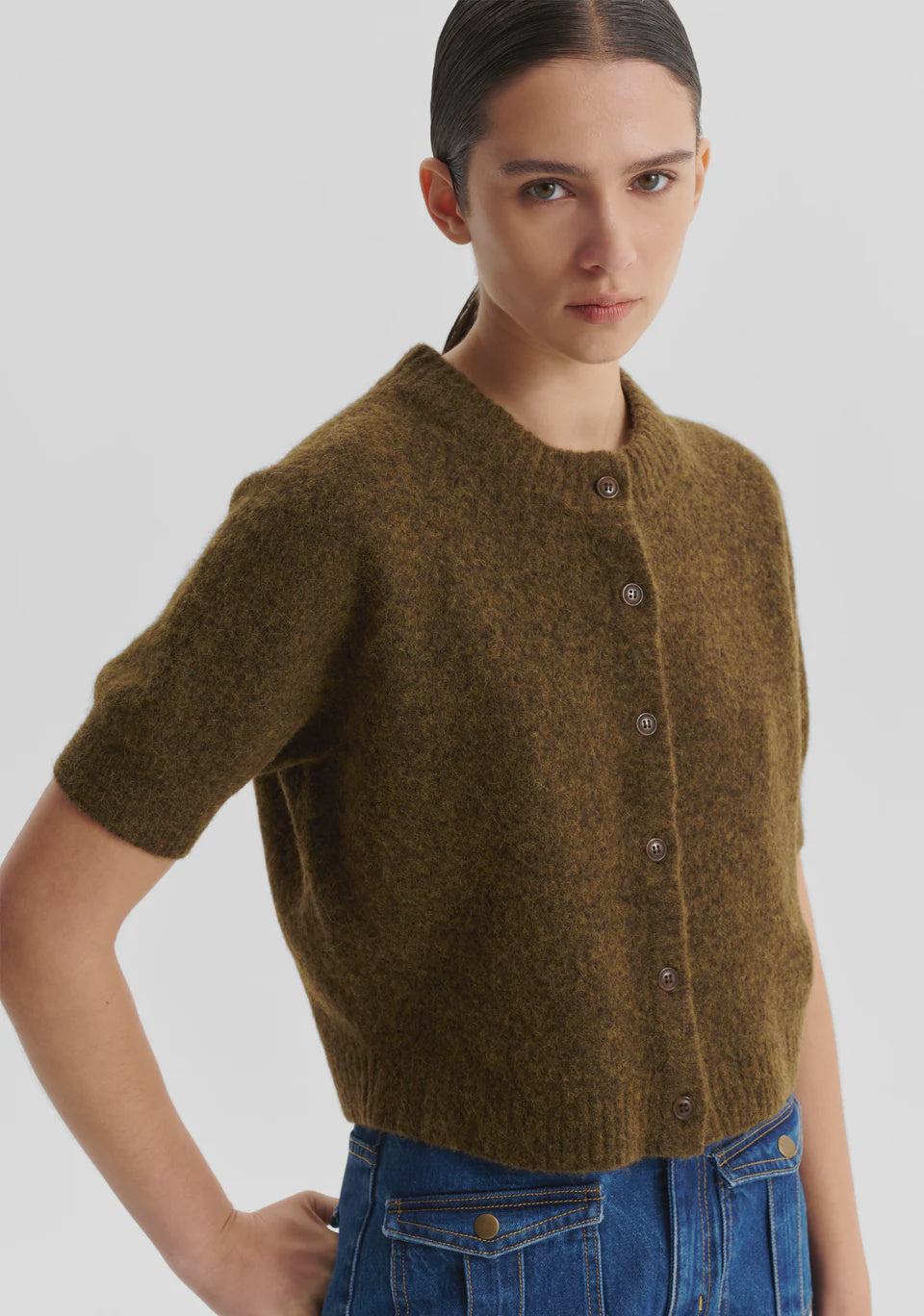 Solenne Knit Cardigan- Khaki - Presence Hamilton