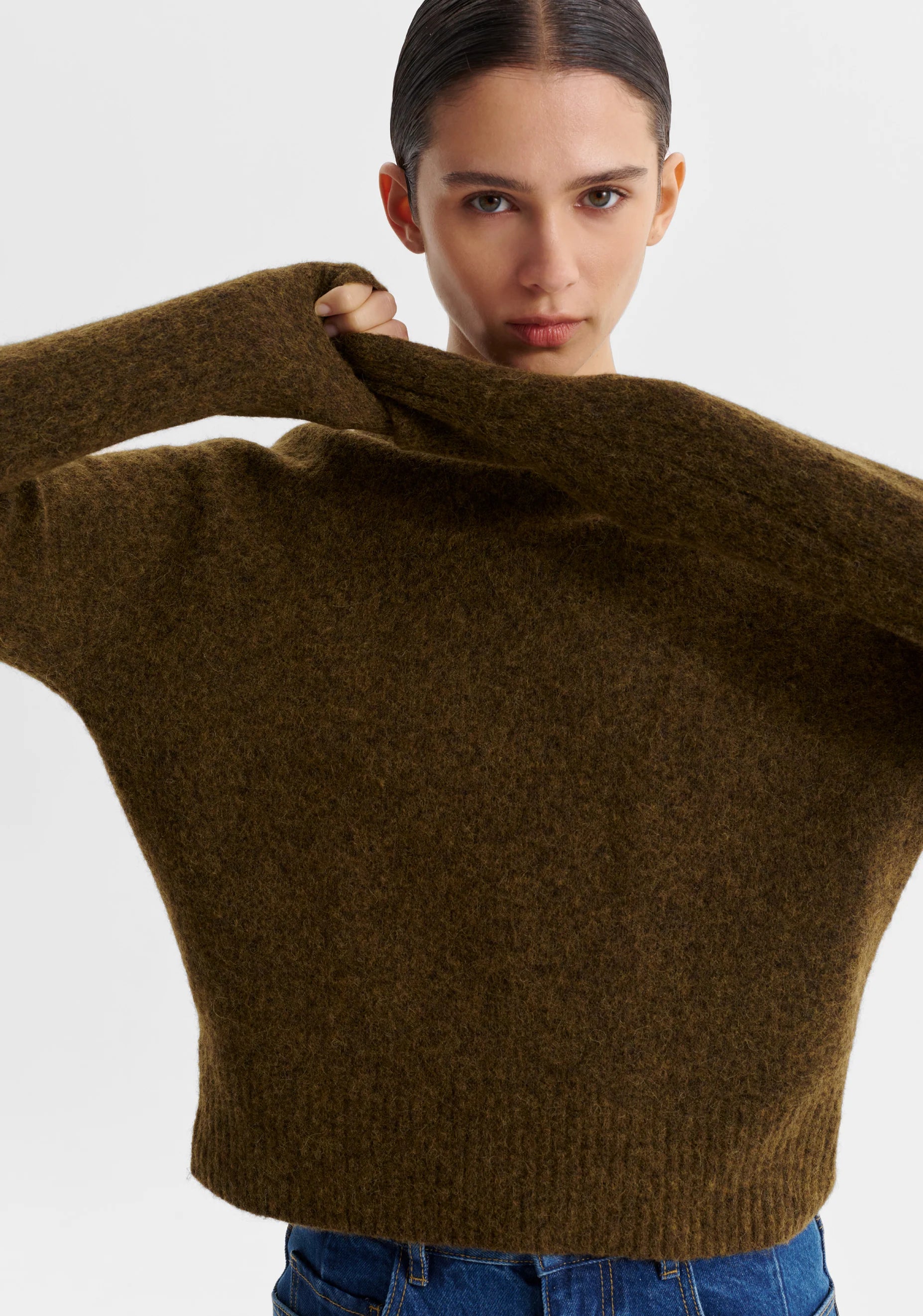 Solenne Knit Pullover- Khaki - Presence Hamilton