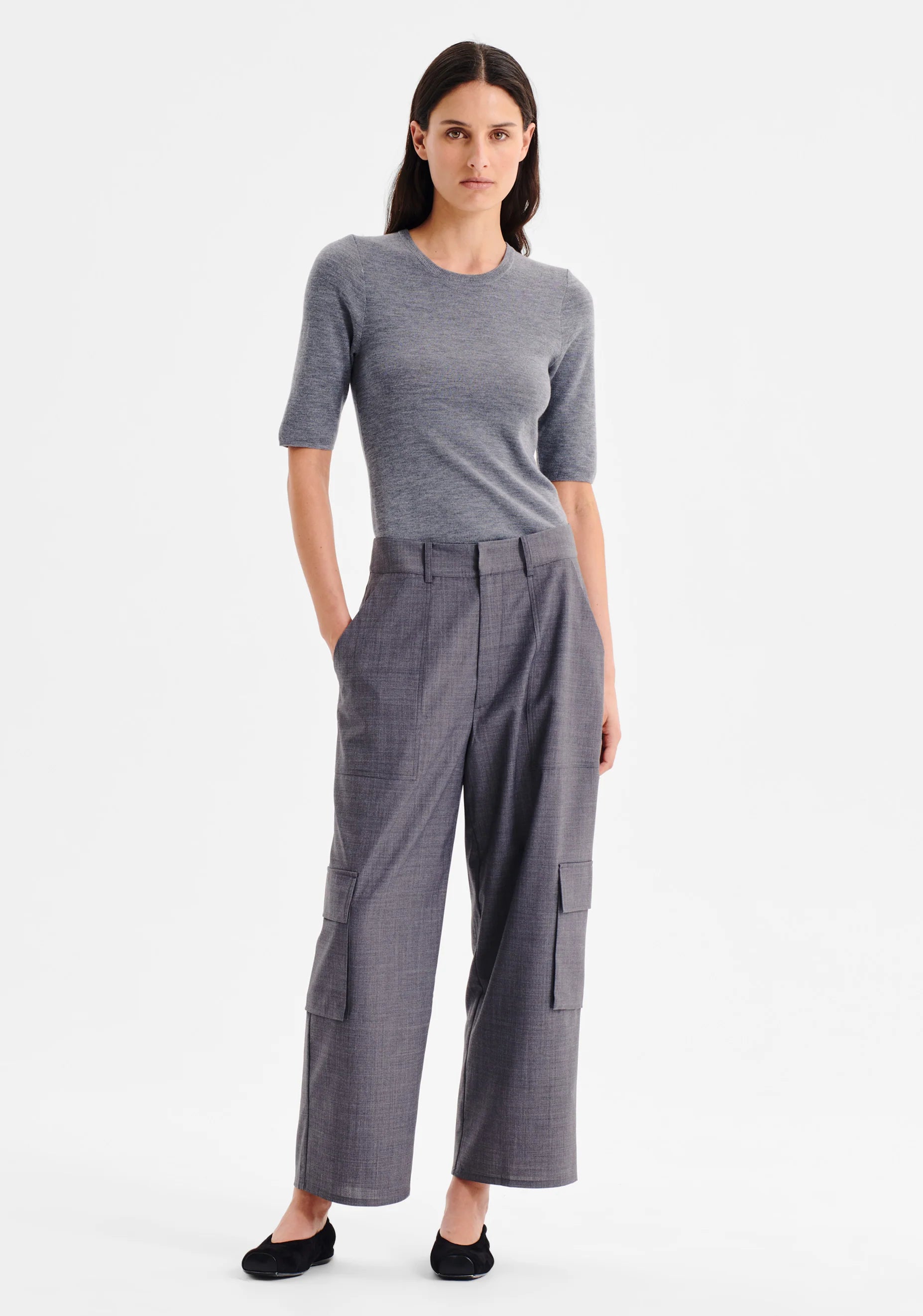 Talia Merino Knit Tee- Grey Marle - Presence Hamilton