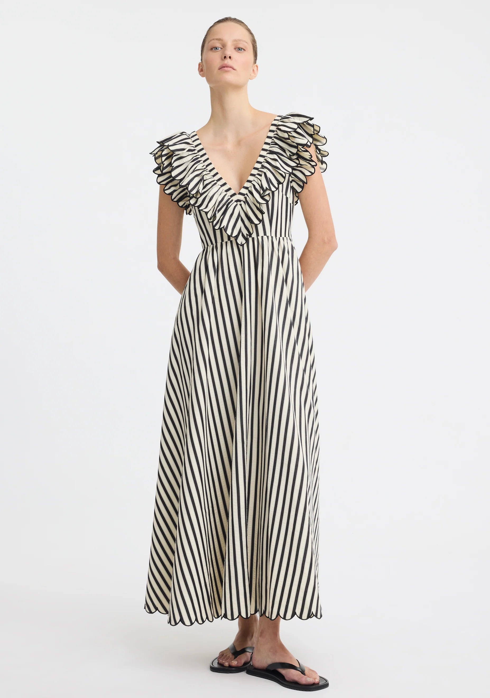 Marina Scallop Maxi Dress - Stripe