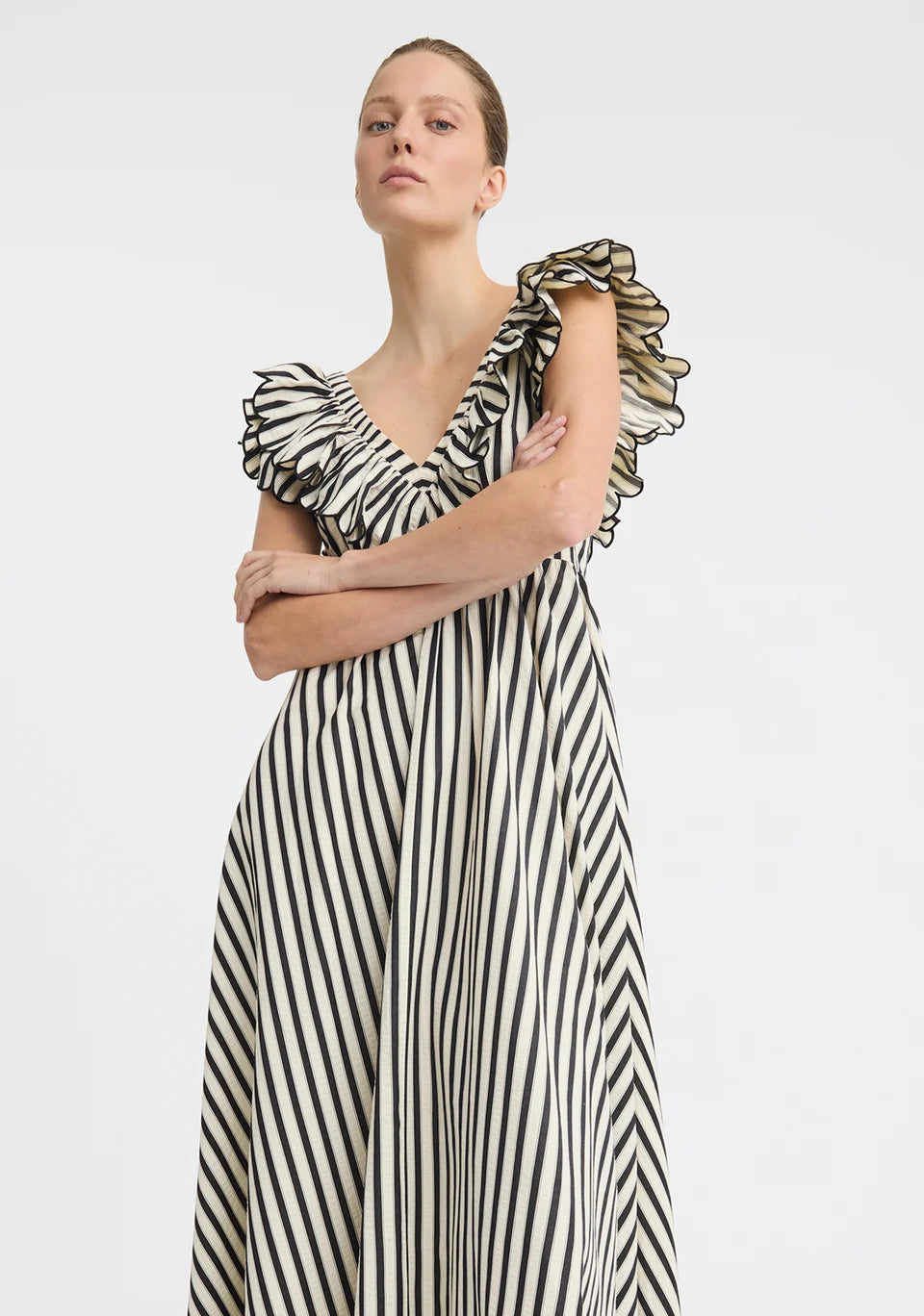 Marina Scallop Maxi Dress - Stripe