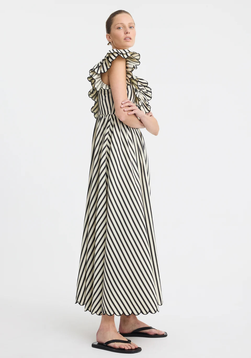 Marina Scallop Maxi Dress - Stripe