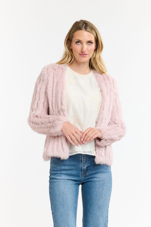 365 Days Fur Cropped Jacket - Tea Rose