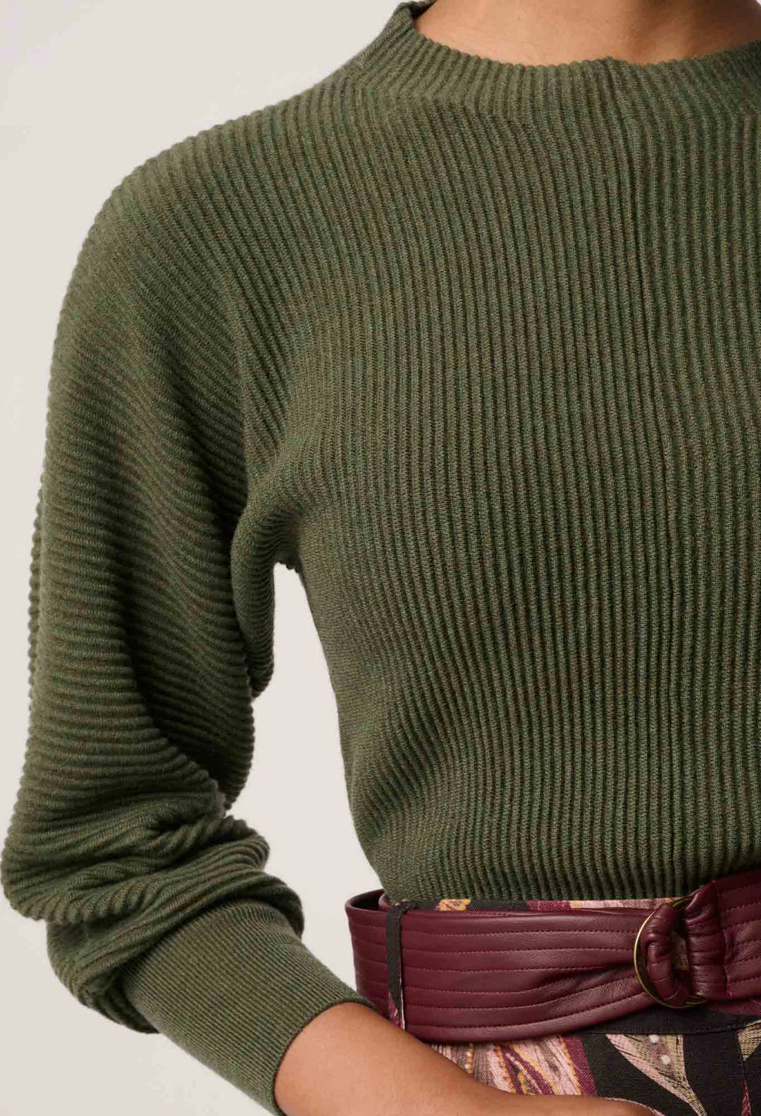 Roselle Ribbed Knit Top- Winter Moss
