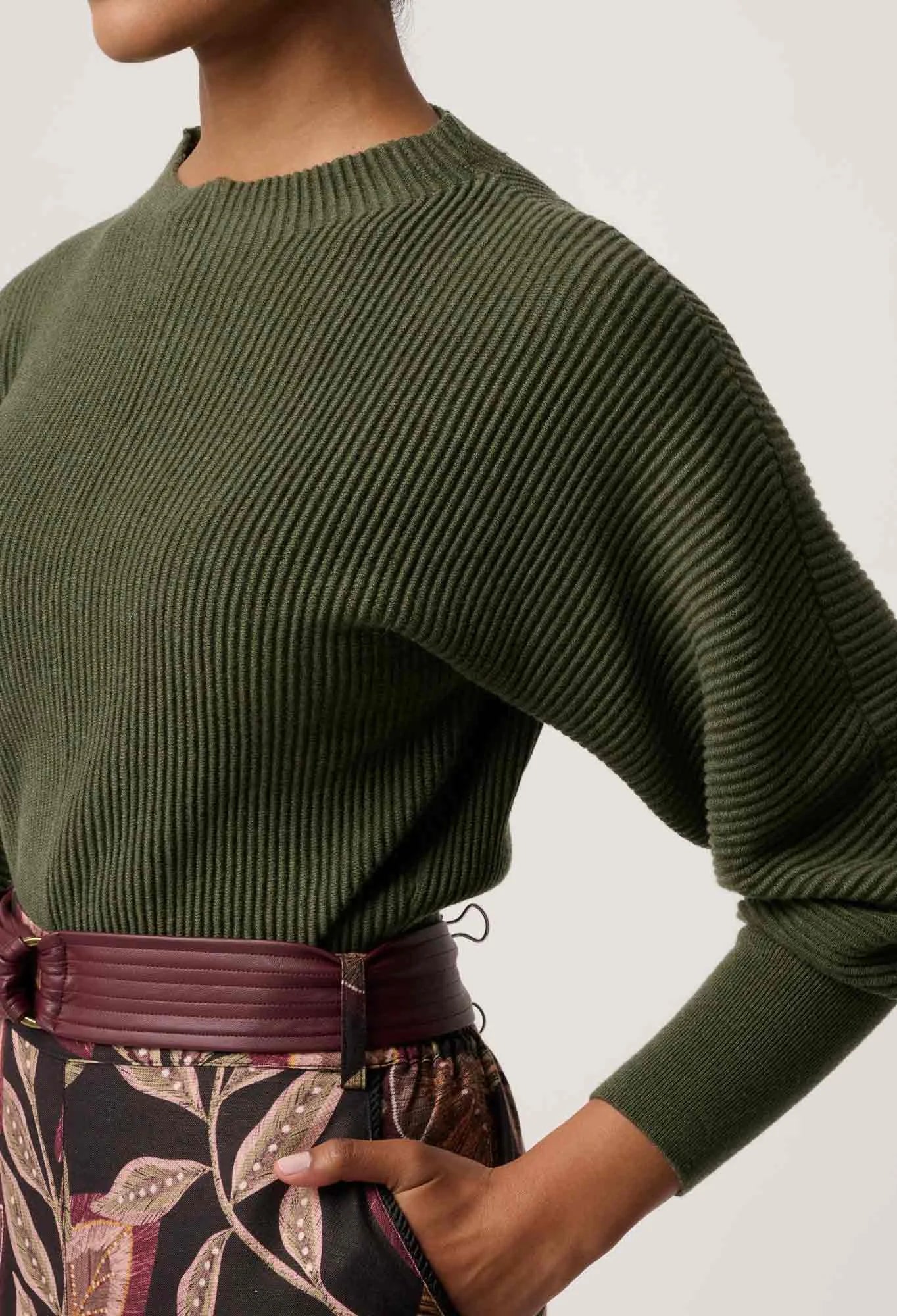 Roselle Ribbed Knit Top- Winter Moss