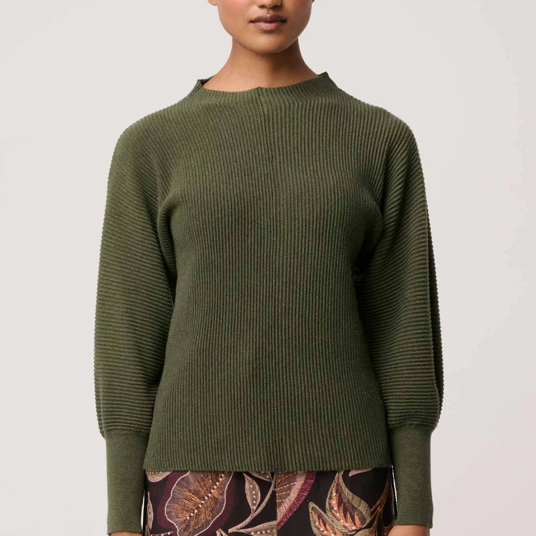 Roselle Ribbed Knit Top- Winter Moss - Presence Hamilton