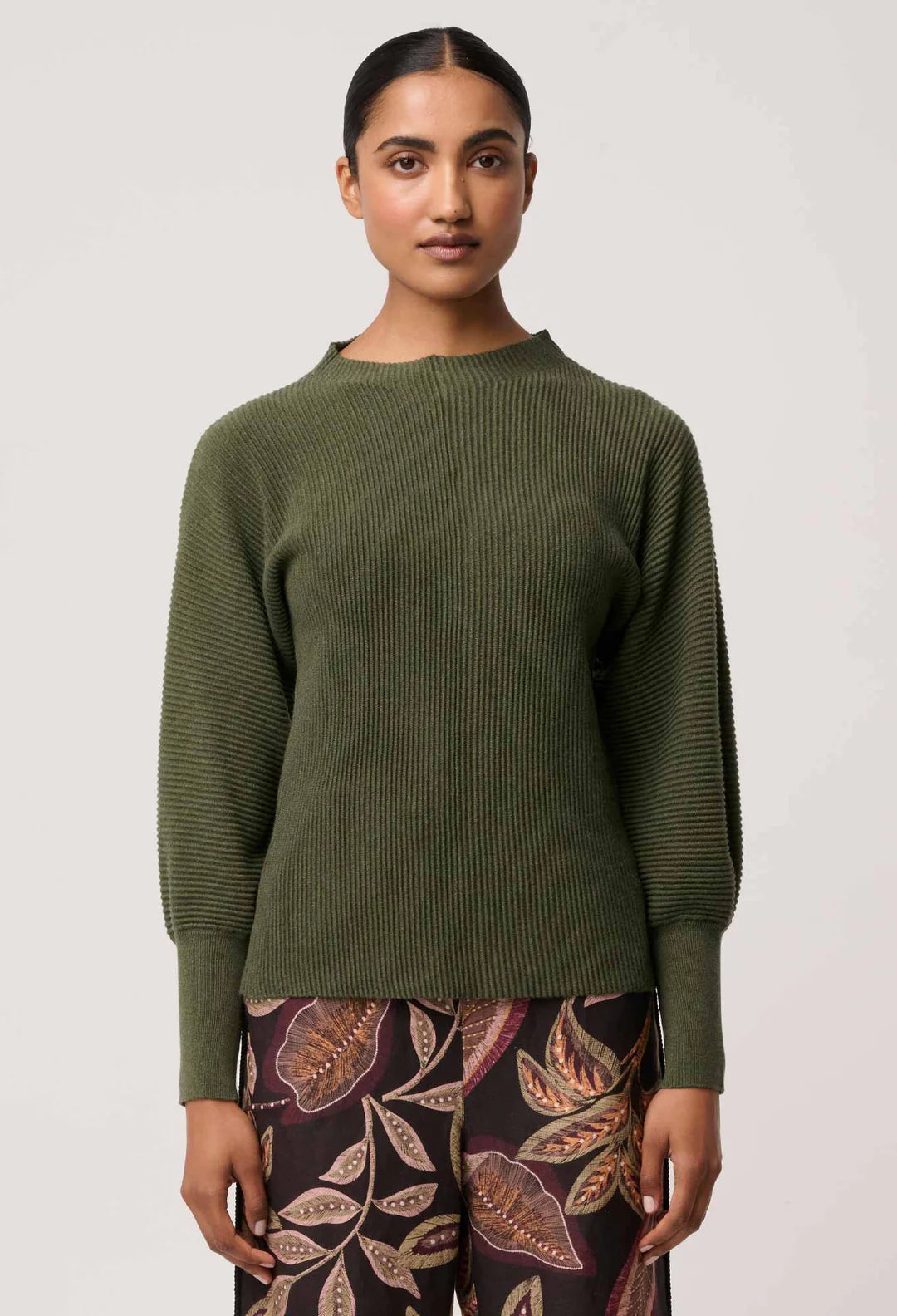 Roselle Ribbed Knit Top- Winter Moss