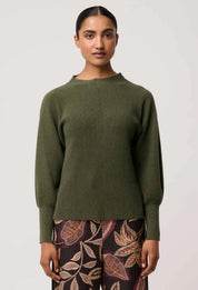 Roselle Ribbed Knit Top- Winter Moss