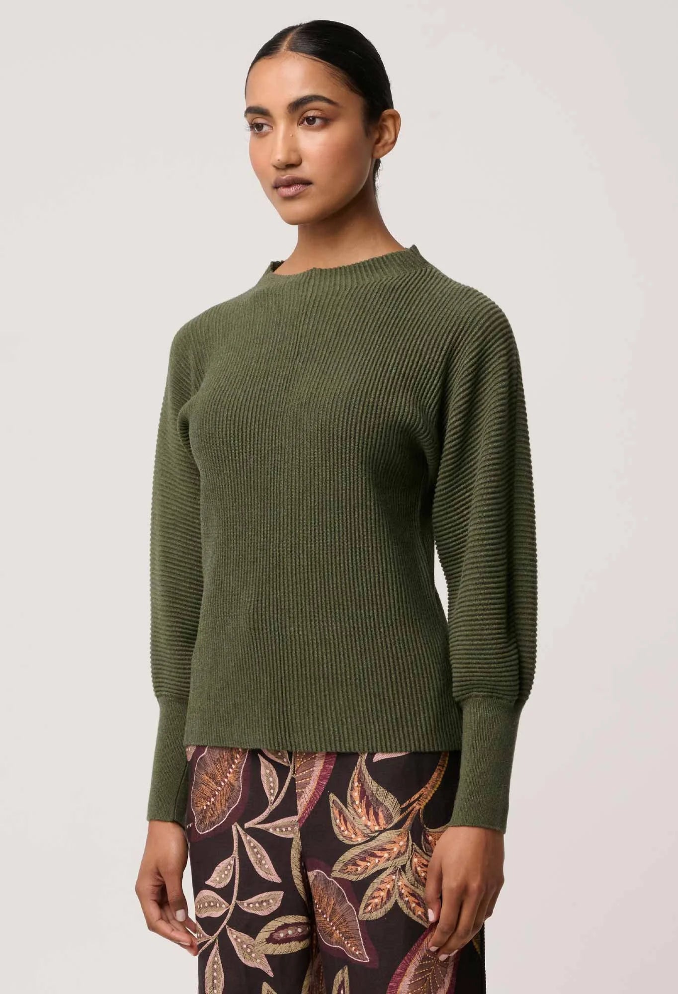 Roselle Ribbed Knit Top- Winter Moss - Presence Hamilton