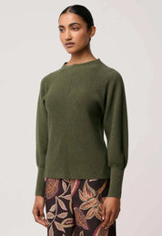 Roselle Ribbed Knit Top- Winter Moss
