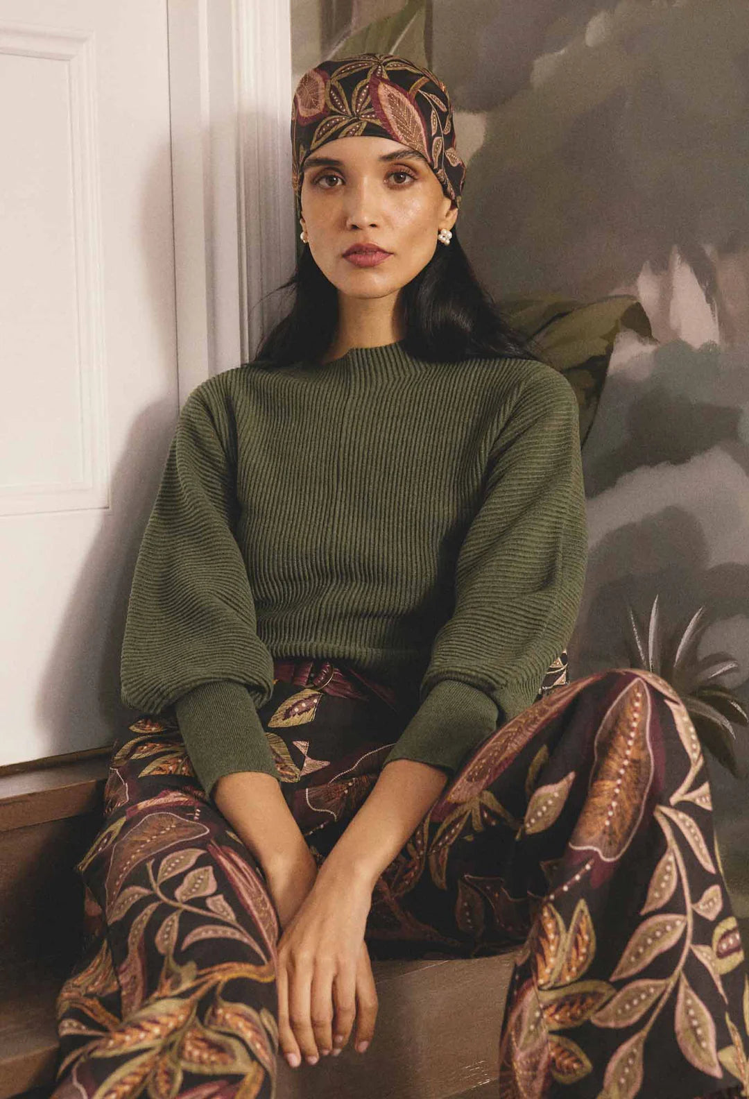 Roselle Ribbed Knit Top- Winter Moss