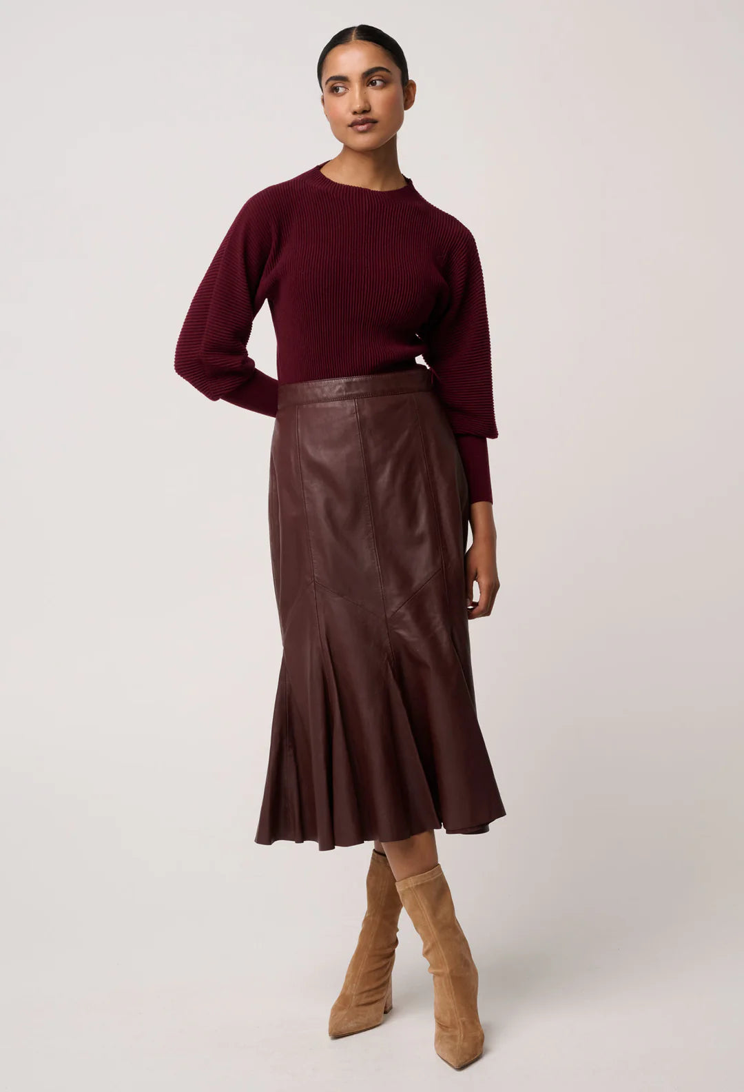 Roselle Ribbed Knit Top-Bordeaux