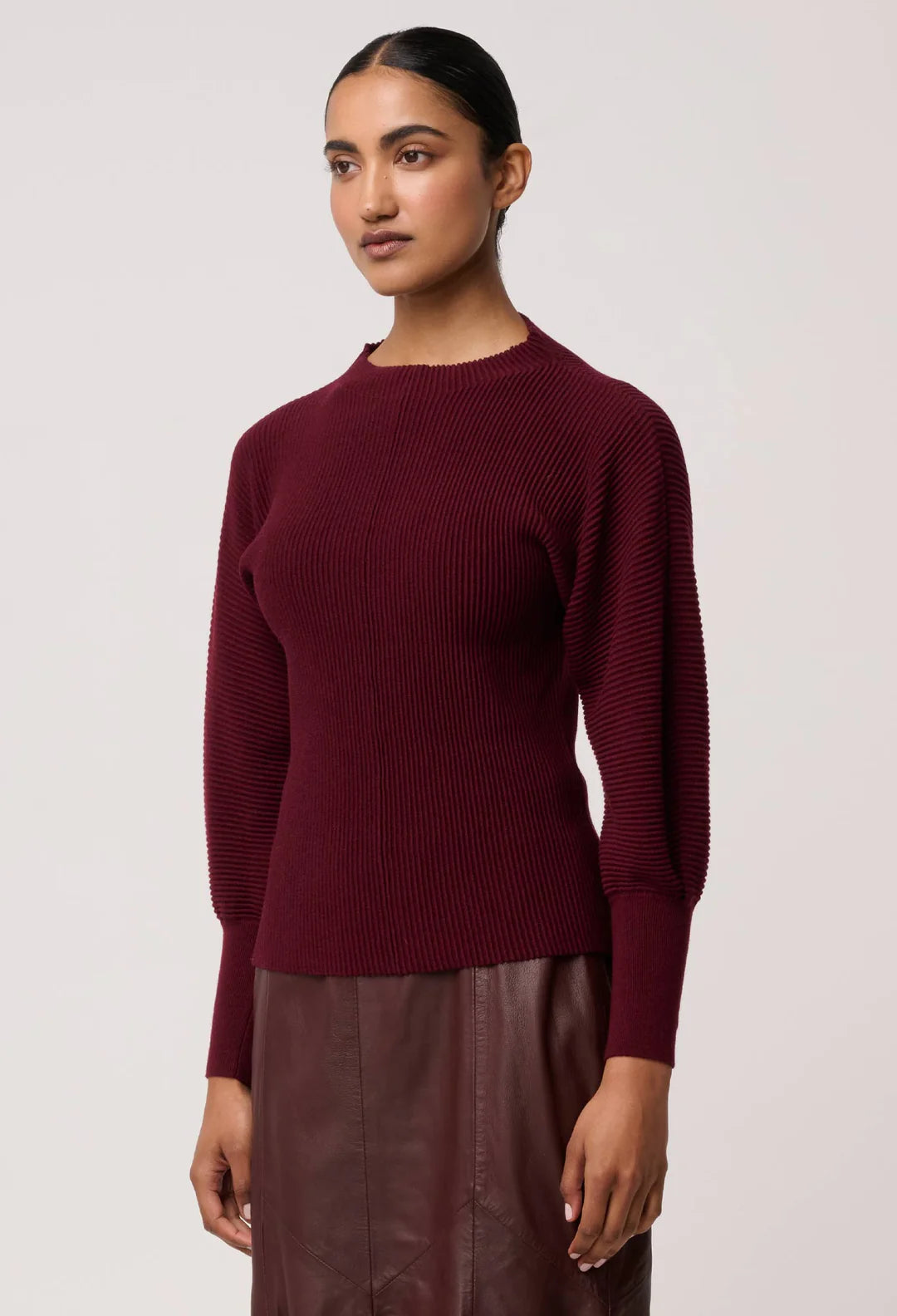 Roselle Ribbed Knit Top-Bordeaux