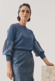 Arden Detailed Knit Top - Cerulean Cord - Presence Hamilton