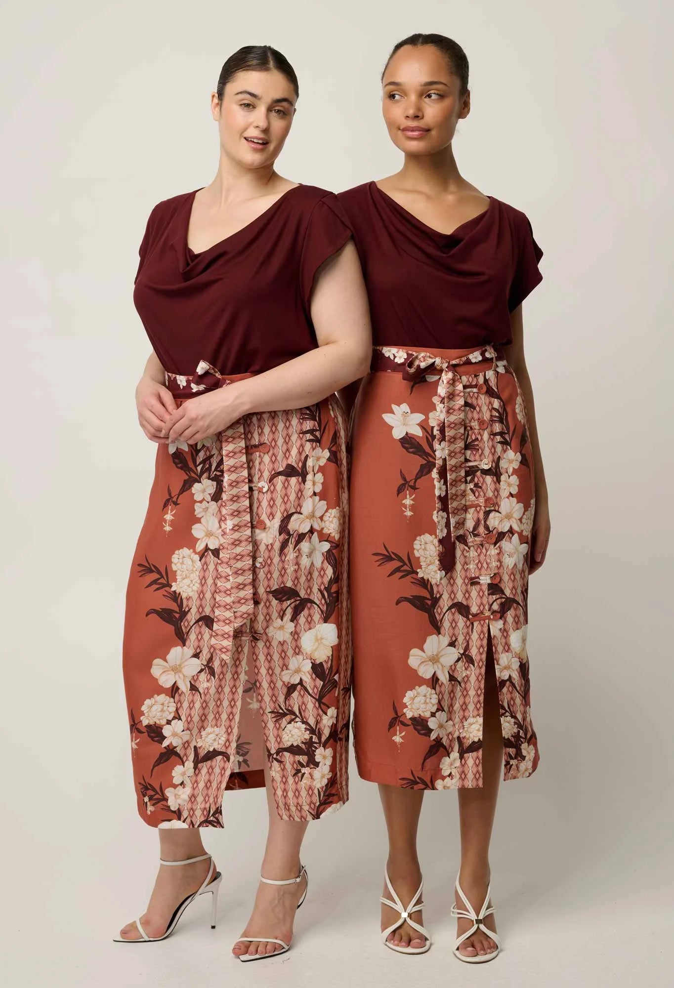 Marisol Cowl Neck Jersey Top-Rosewood