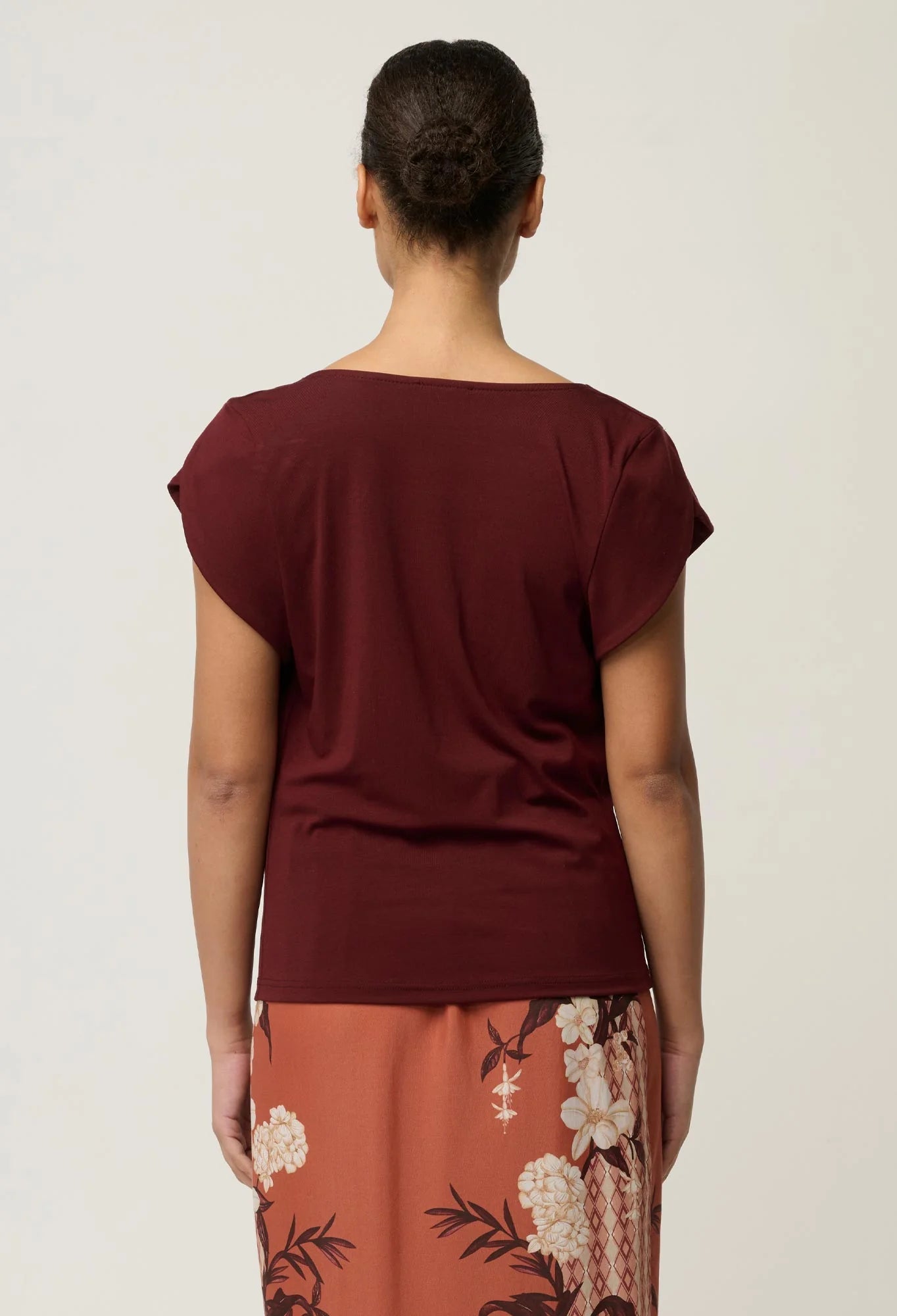 Marisol Cowl Neck Jersey Top-Rosewood