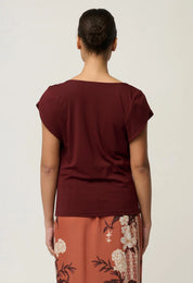 Marisol Cowl Neck Jersey Top-Rosewood