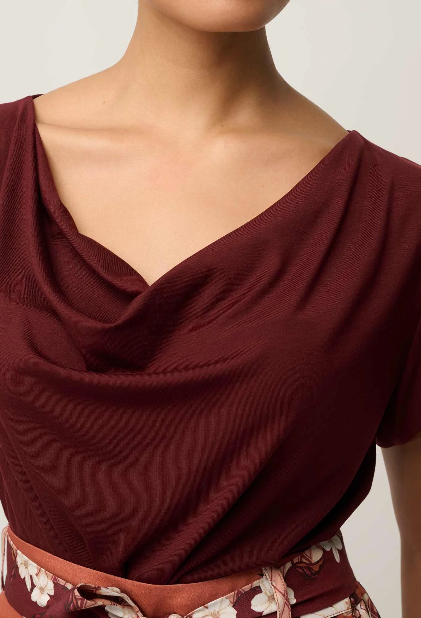 Marisol Cowl Neck Jersey Top-Rosewood