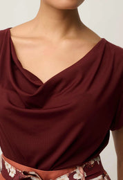 Marisol Cowl Neck Jersey Top-Rosewood