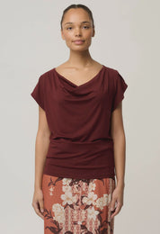Marisol Cowl Neck Jersey Top-Rosewood