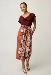 Marisol Cowl Neck Jersey Top-Rosewood
