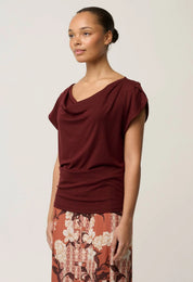 Marisol Cowl Neck Jersey Top-Rosewood