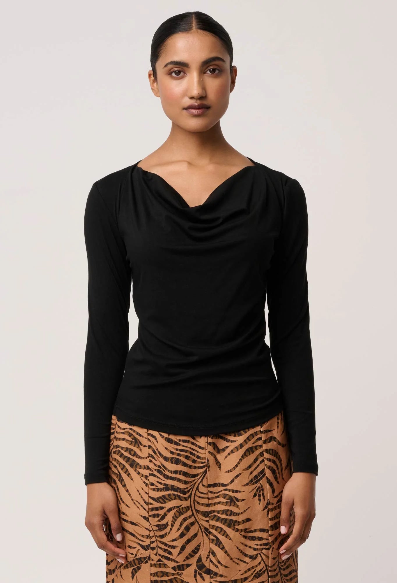 Milda Stretch Cowl Top - Black