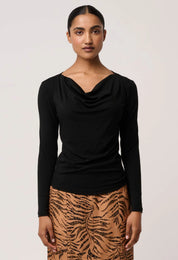 Milda Stretch Cowl Top - Black