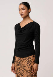 Milda Stretch Cowl Top - Black
