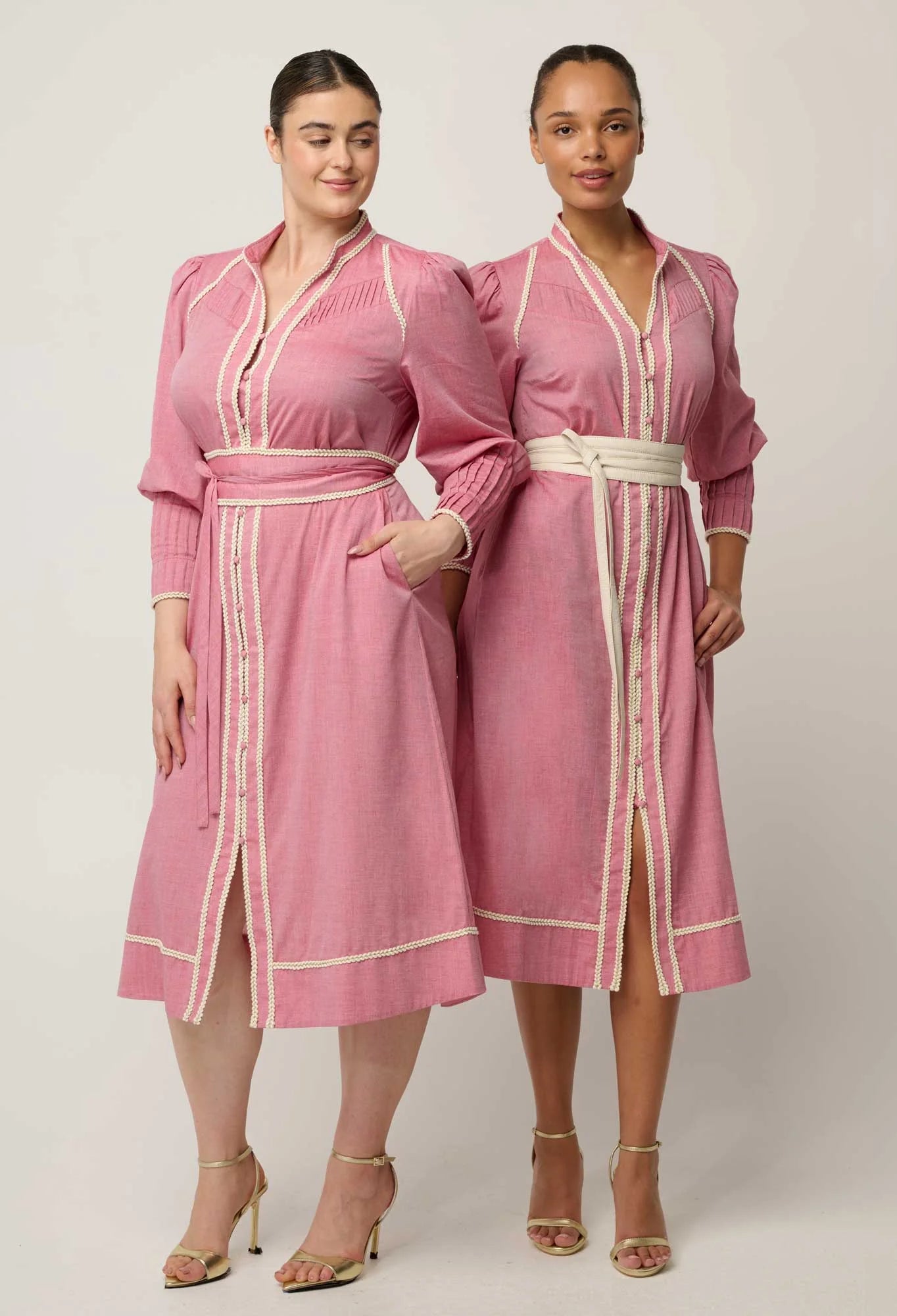 ISLA Trim Detail Dress -Blush Chambray
