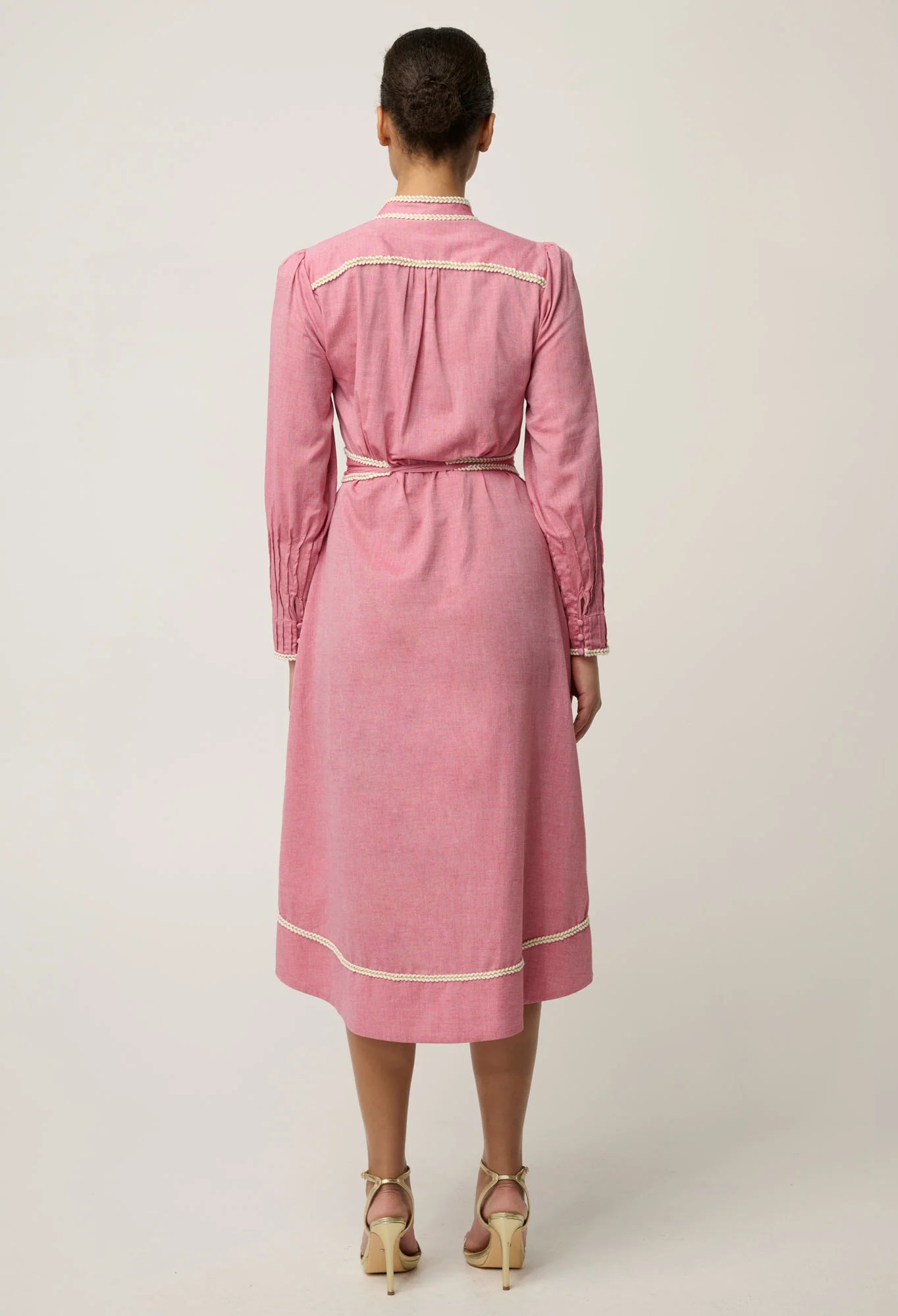 ISLA Trim Detail Dress -Blush Chambray
