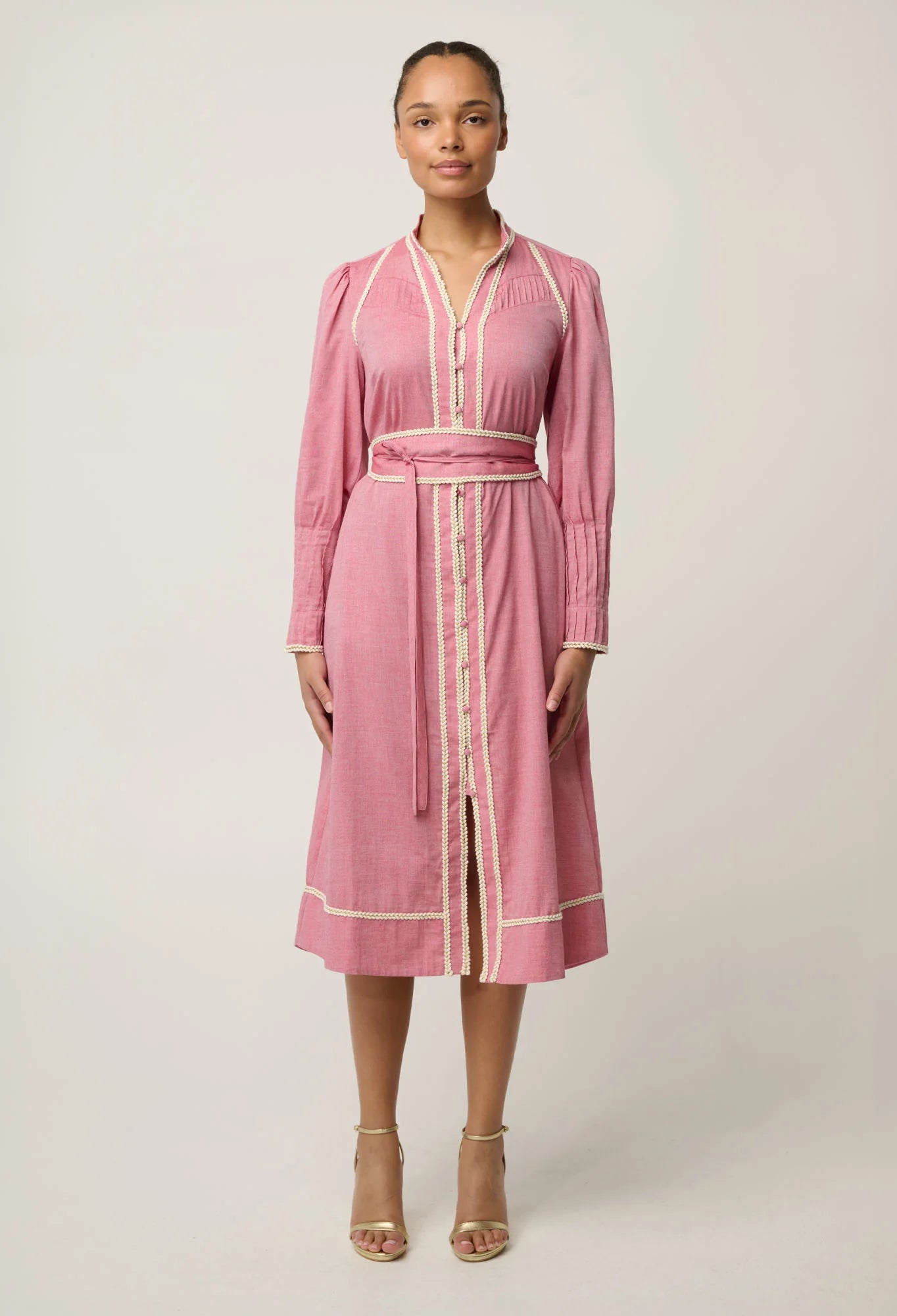 ISLA Trim Detail Dress -Blush Chambray