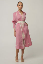 ISLA Trim Detail Dress -Blush Chambray