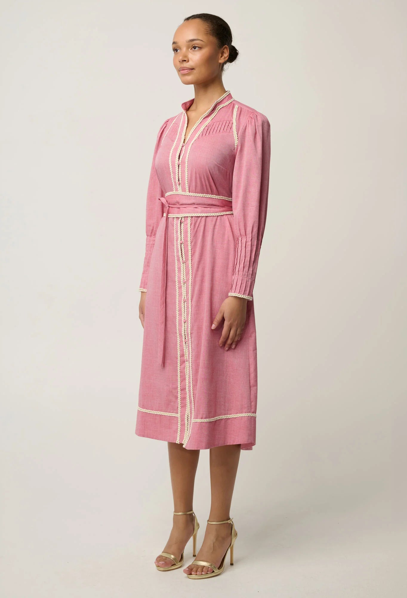 ISLA Trim Detail Dress -Blush Chambray