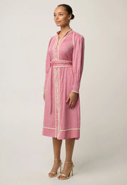 ISLA Trim Detail Dress -Blush Chambray