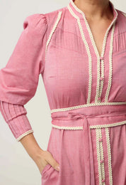 ISLA Trim Detail Dress -Blush Chambray