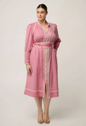 ISLA Trim Detail Dress -Blush Chambray