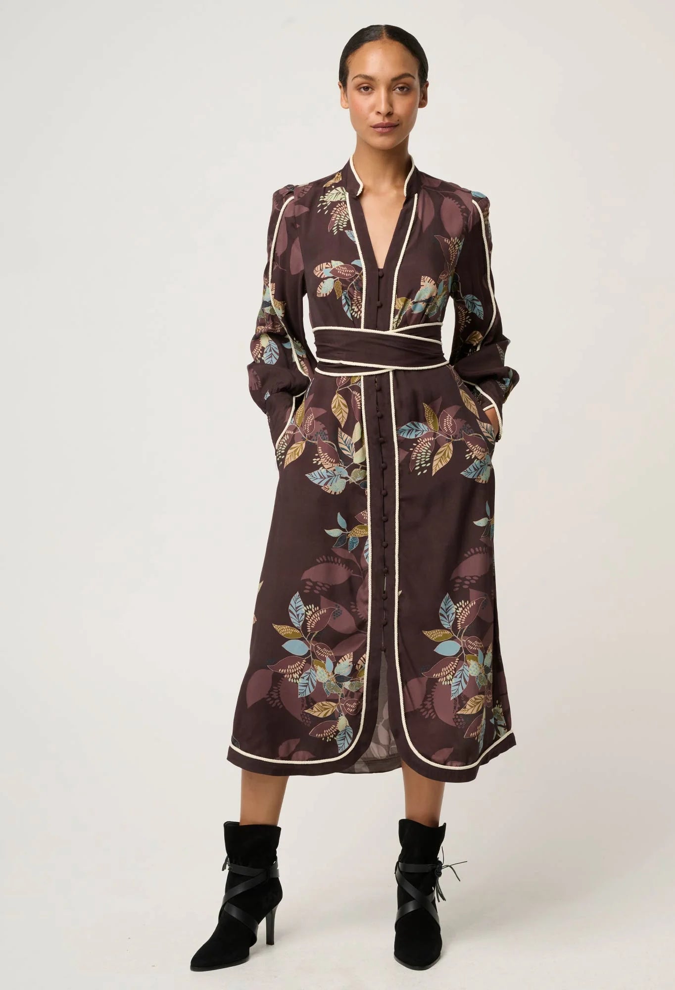 Camille Curved Hem Dress - Ember Vines - Presence Hamilton