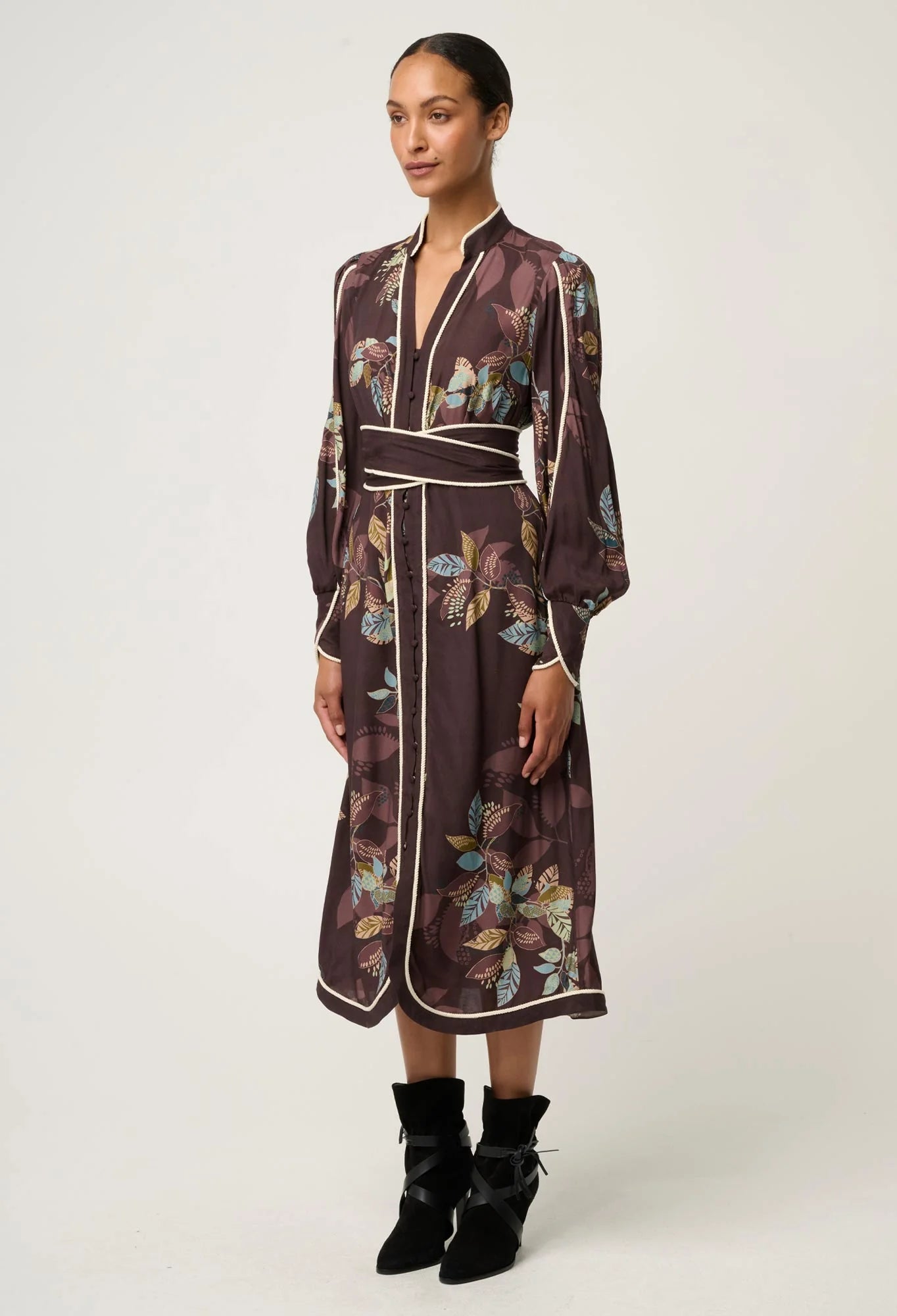 Camille Curved Hem Dress - Ember Vines - Presence Hamilton