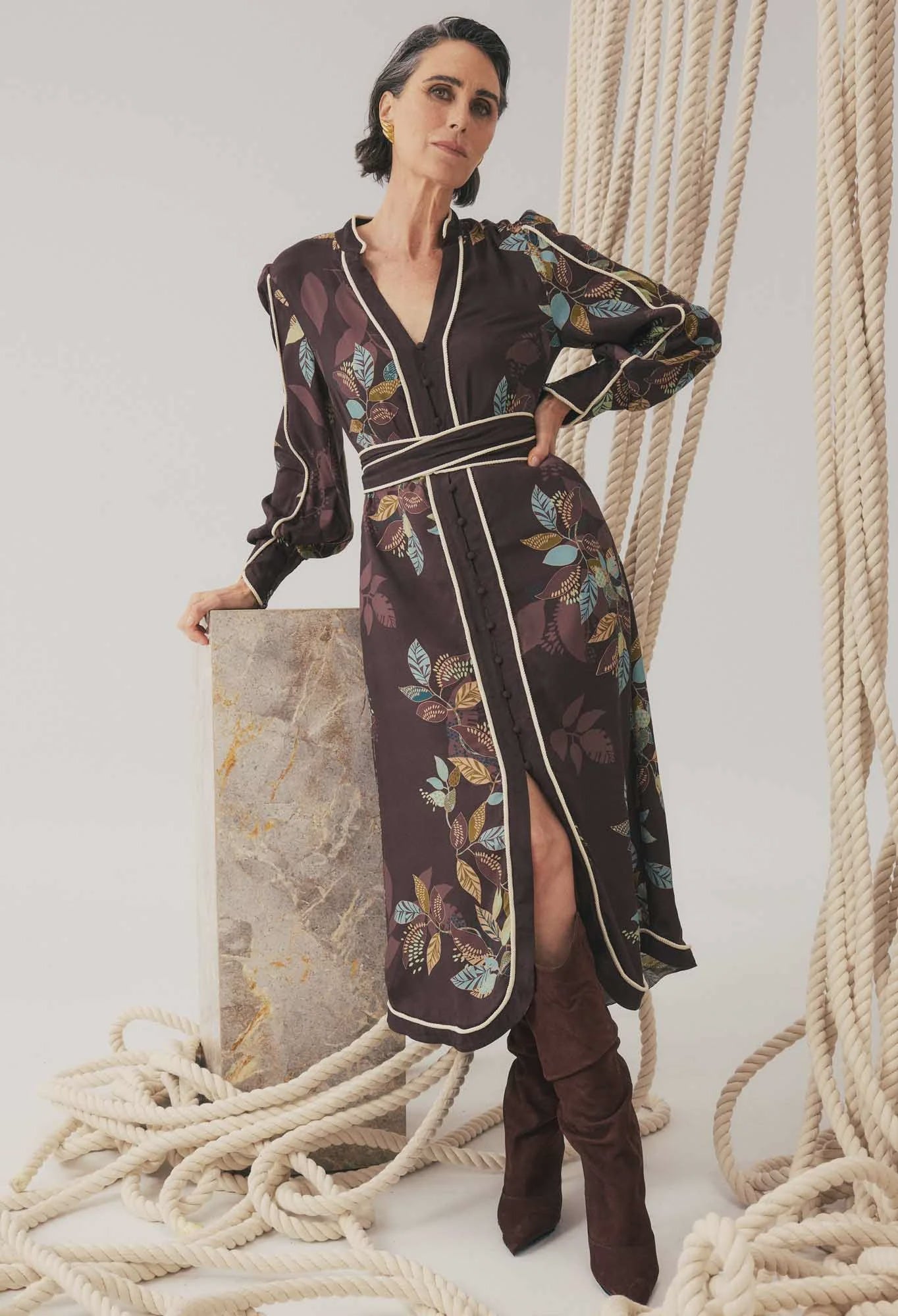 Camille Curved Hem Dress - Ember Vines - Presence Hamilton