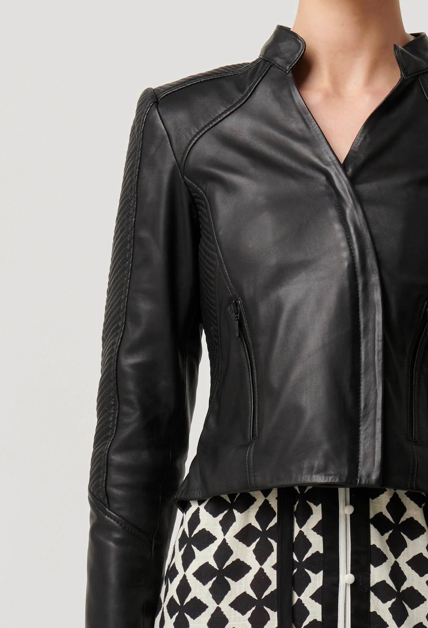 Blaire Leather Herringbone Jacket