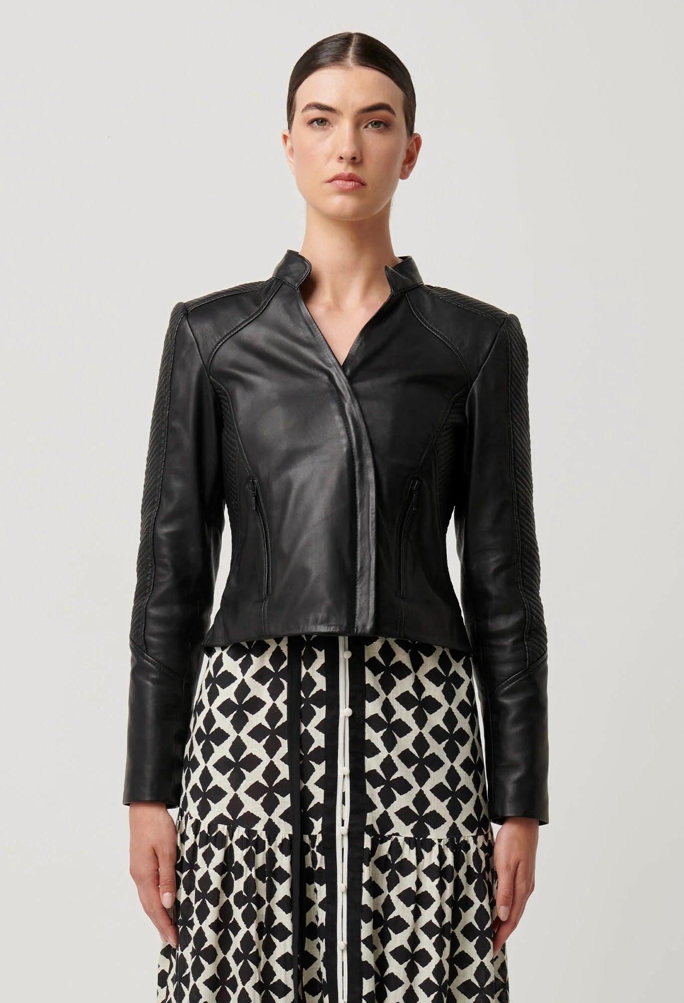 Blaire Leather Herringbone Jacket