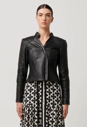 Blaire Leather Herringbone Jacket
